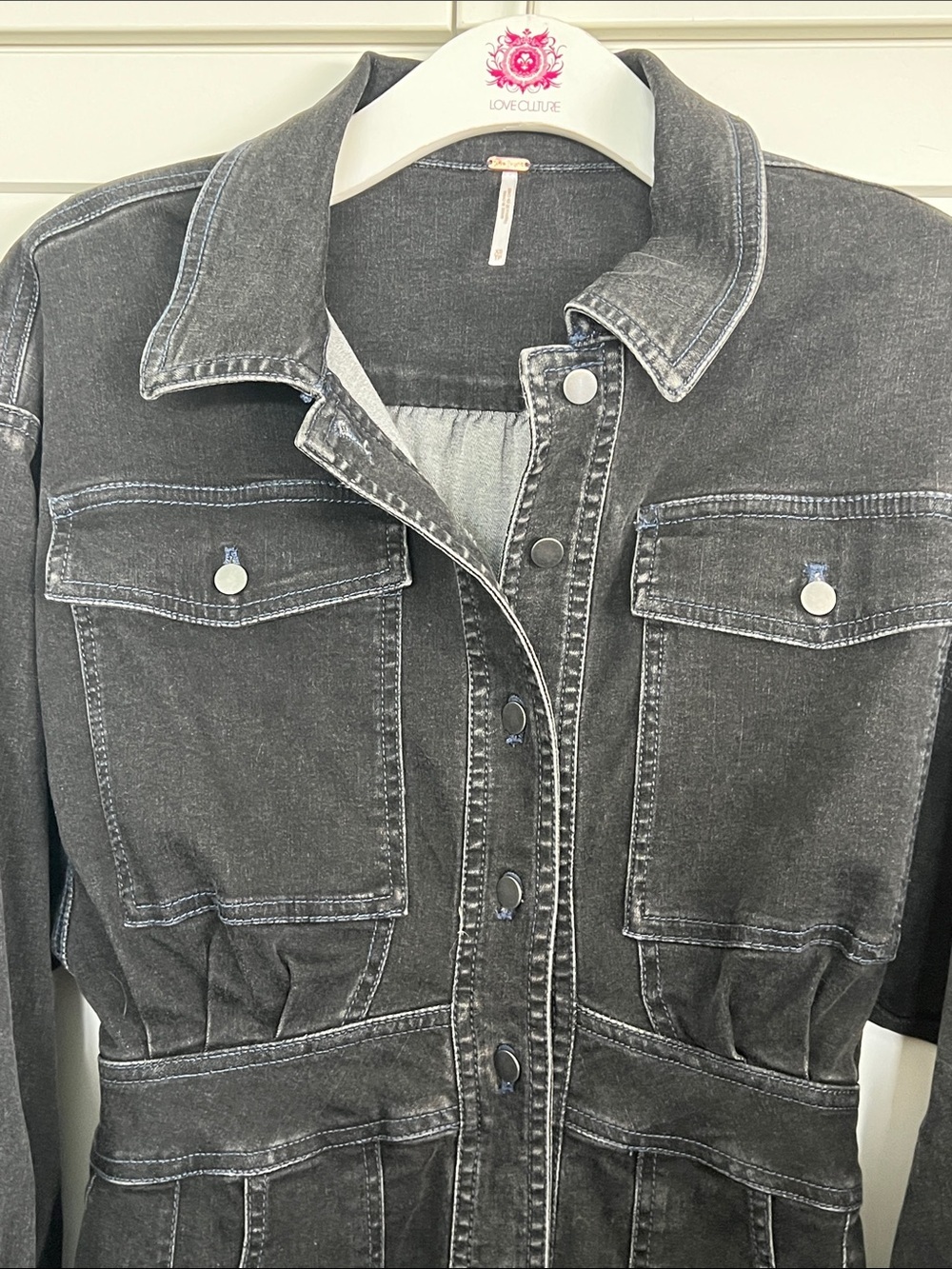Free People Bo Denim Mini Dress Washed Black XS Excellent Condition - Picture 4 of 6